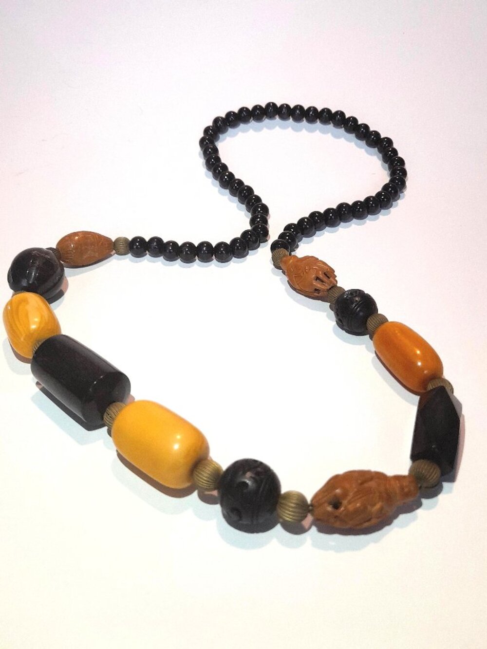 Vintage Buddha Horse Necklace Carved Hedaio Nut Kanthaka Chunky